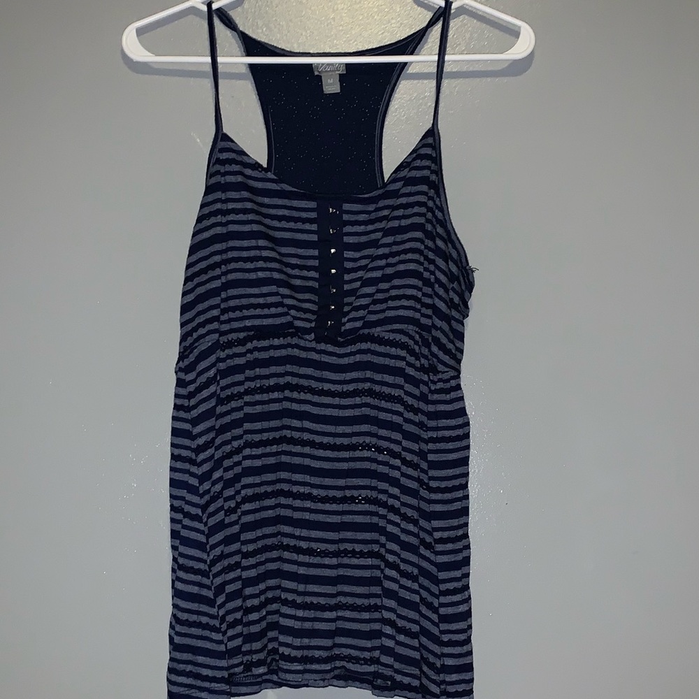 Blue striped racer back flowey tank top